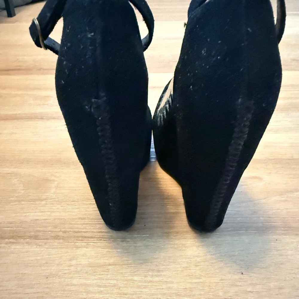 Jeffrey Campbell Wedge Heels 8 Handmade Havana Black Suede Platform ZigZag Clear
